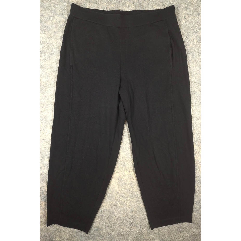 Eileen Fisher Black Tencel Organic Cotton Cropped Tapered Pants Size M Pull on